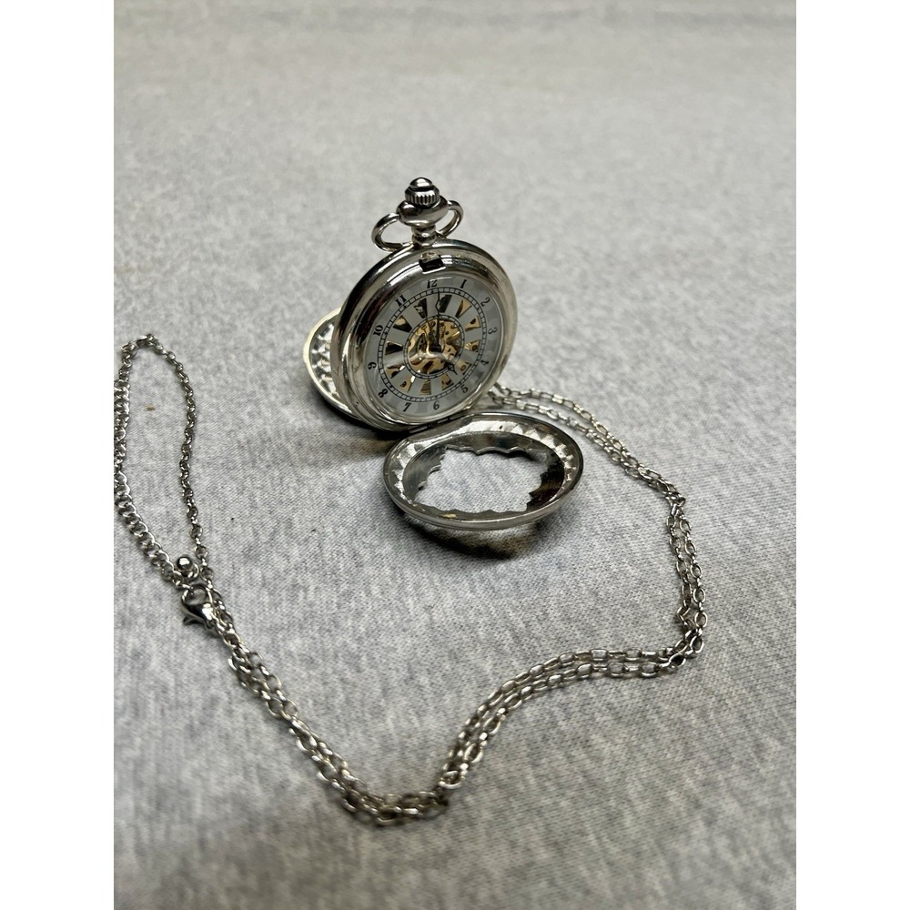 Silver Skeleton Steampunk Mechanical Pocket Watch Hunter Case